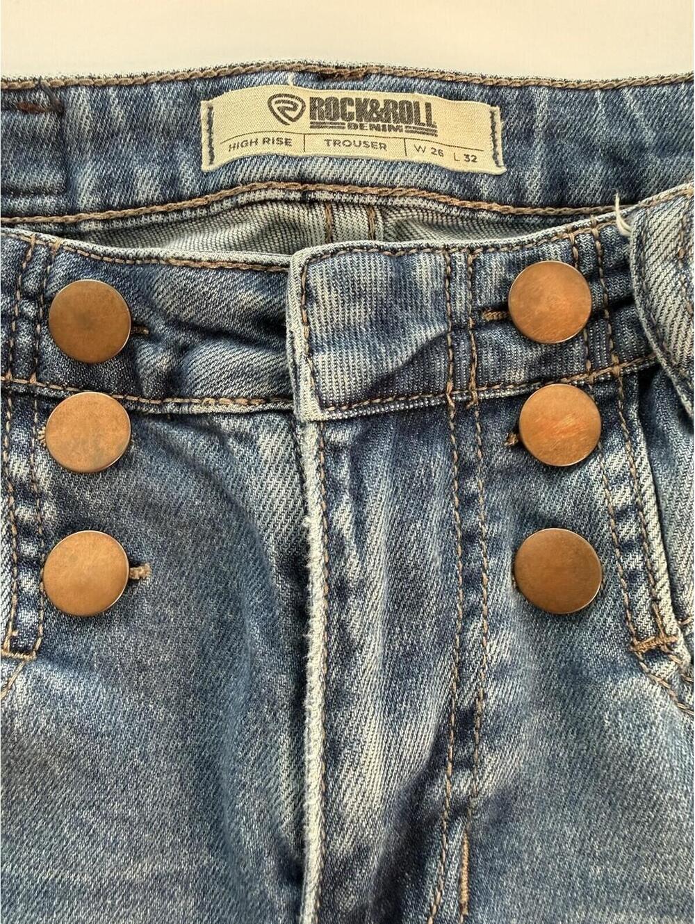 Rock & Roll Denim Women’s Trousers High Rise Flared Size 26x32 - Picture 3 of 8